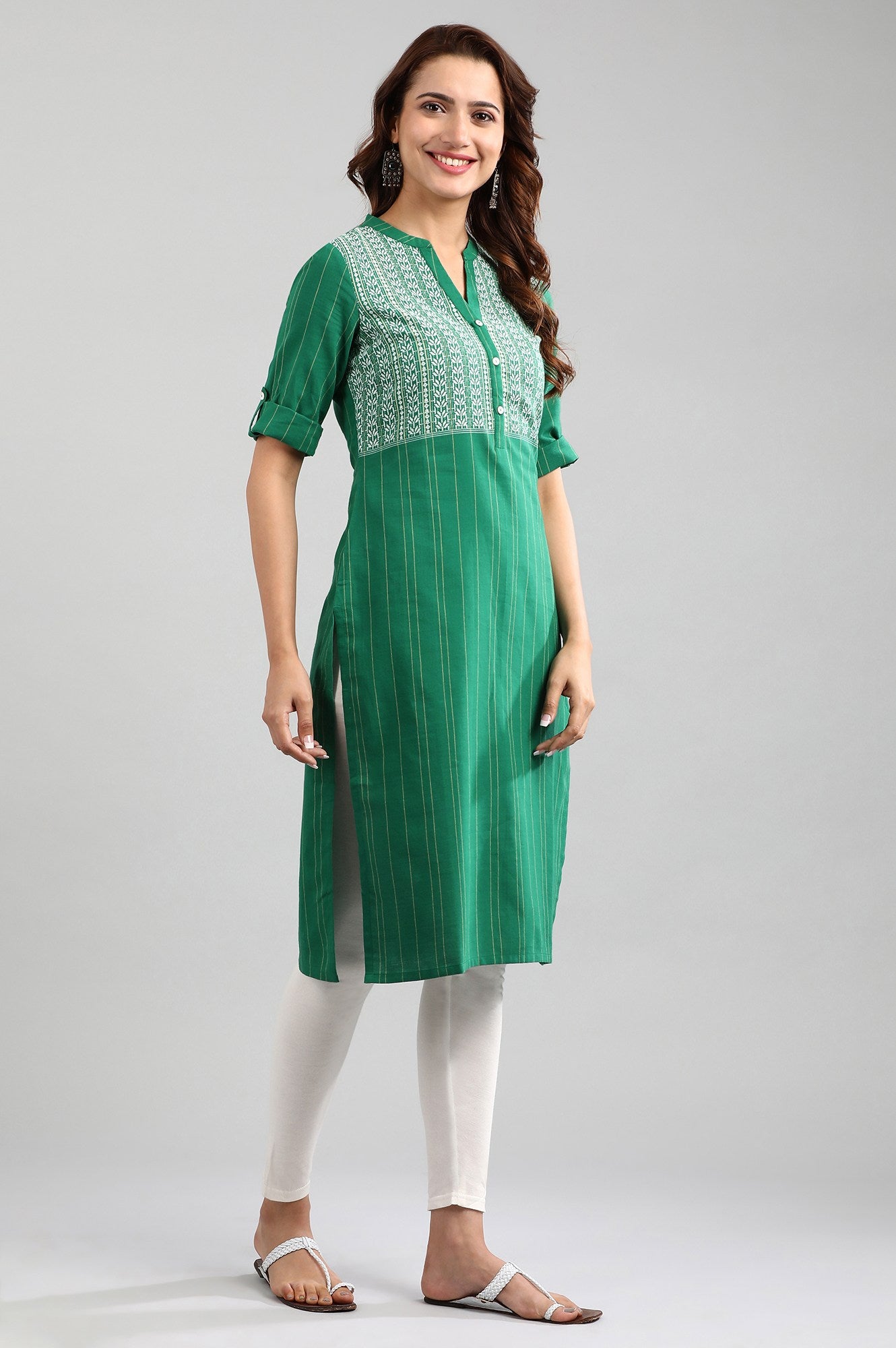 Green Band Collar Yarn-dyed kurta