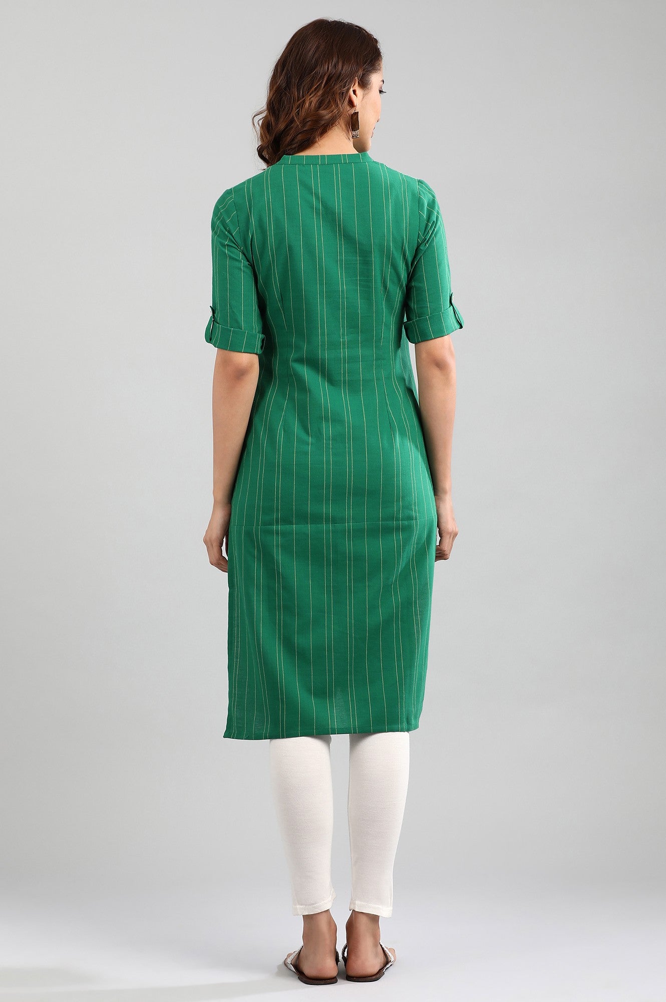 Green Band Collar Yarn-dyed kurta