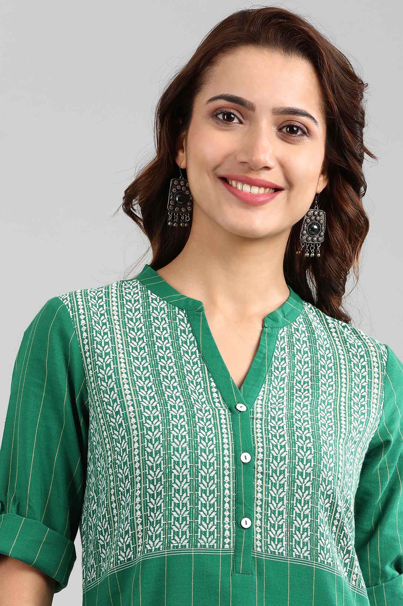 Green Band Collar Yarn-dyed kurta