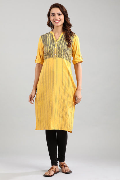 Yellow Band Collar Yarn-dyed kurta