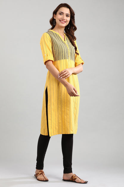 Yellow Band Collar Yarn-dyed kurta