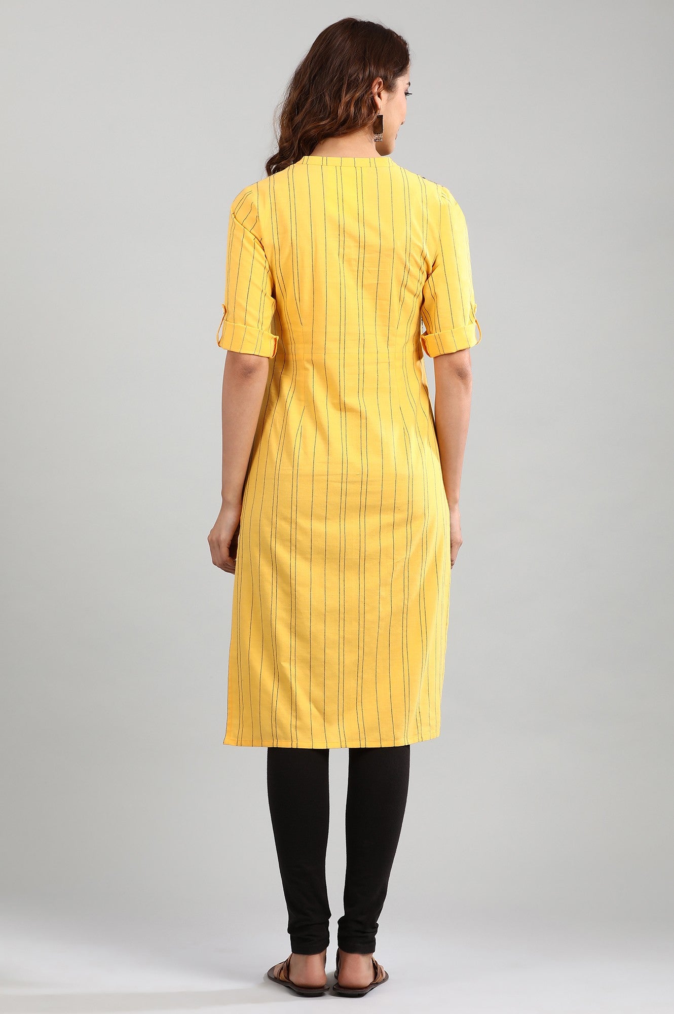 Yellow Band Collar Yarn-dyed kurta