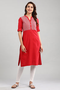 Red Band Collar Yarn-dyed kurta