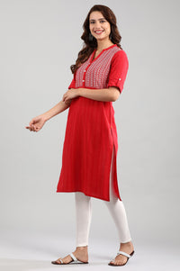 Red Band Collar Yarn-dyed kurta
