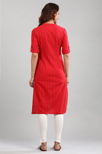 Red Band Collar Yarn-dyed kurta