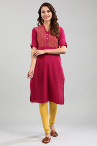 Pink Band Collar Yarn-dyed kurta