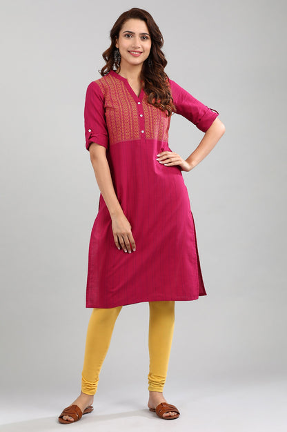 Pink Band Collar Yarn-dyed kurta