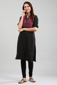 Black Band Collar Yarn-dyed kurta