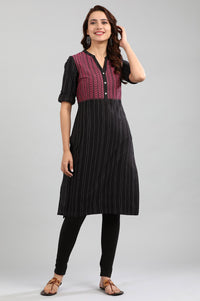 Black Band Collar Yarn-dyed kurta
