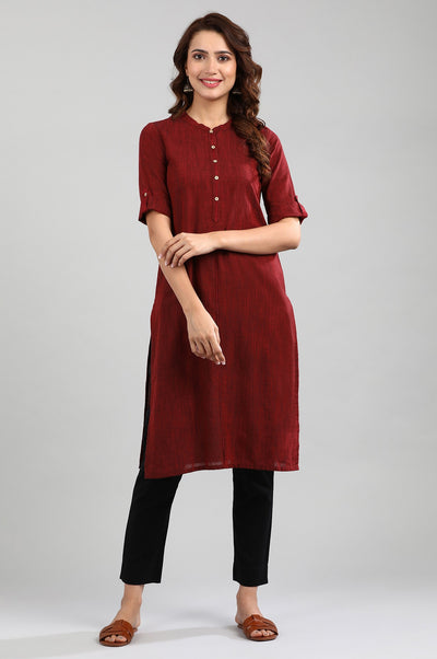 Red Band Collar Yarn-dyed kurta