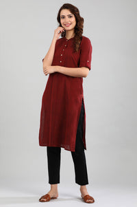 Red Band Collar Yarn-dyed kurta