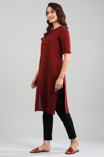 Red Band Collar Yarn-dyed kurta