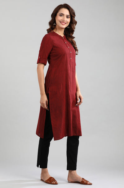 Red Band Collar Yarn-dyed kurta