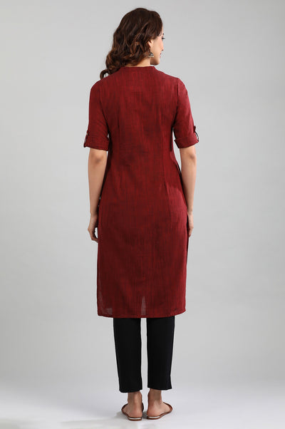 Red Band Collar Yarn-dyed kurta