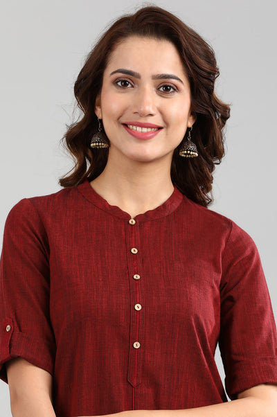 Red Band Collar Yarn-dyed kurta