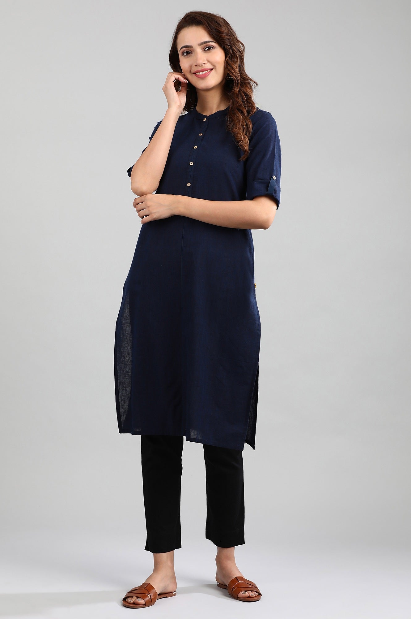 Blue Band Collar Yarn-dyed kurta