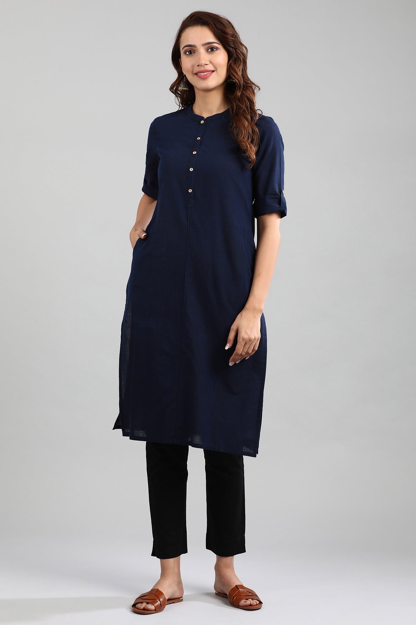 Blue Band Collar Yarn-dyed kurta