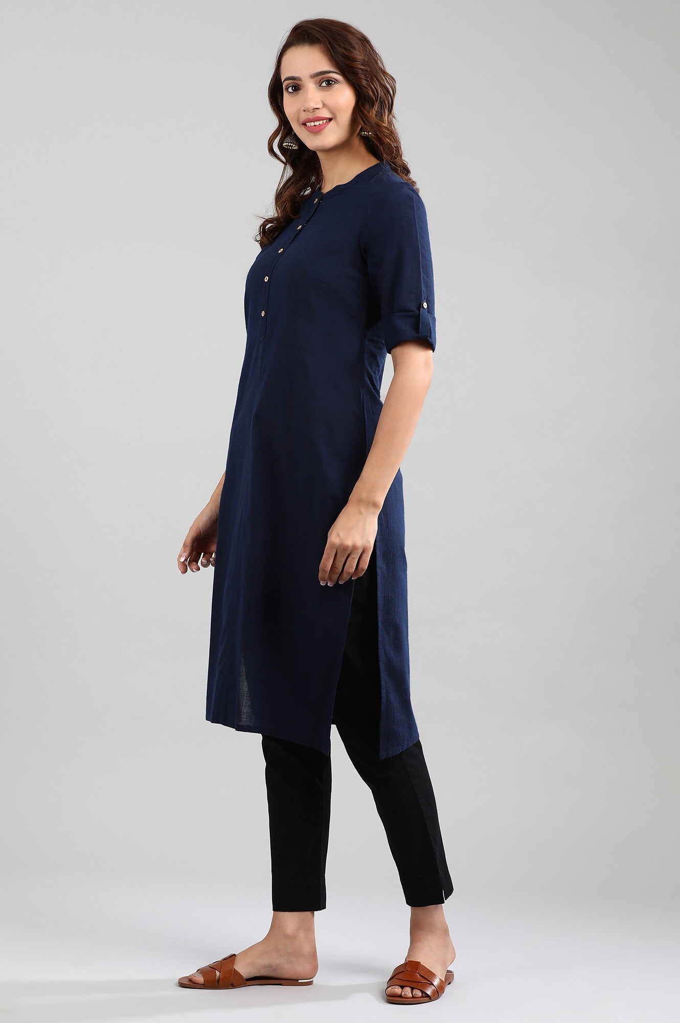 Blue Band Collar Yarn-dyed kurta