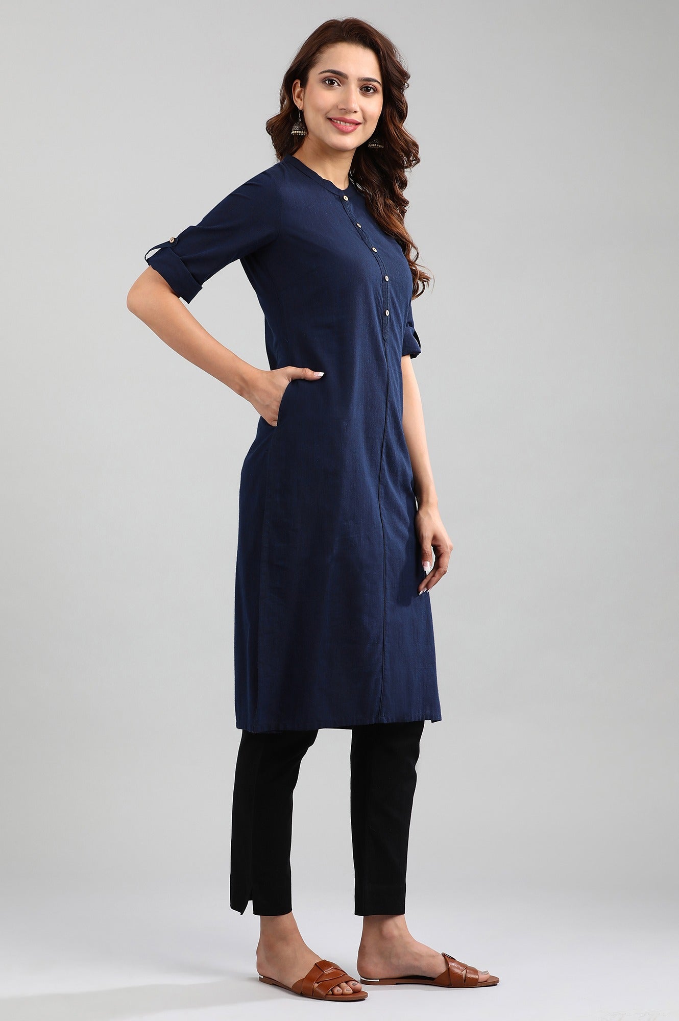 Blue Band Collar Yarn-dyed kurta