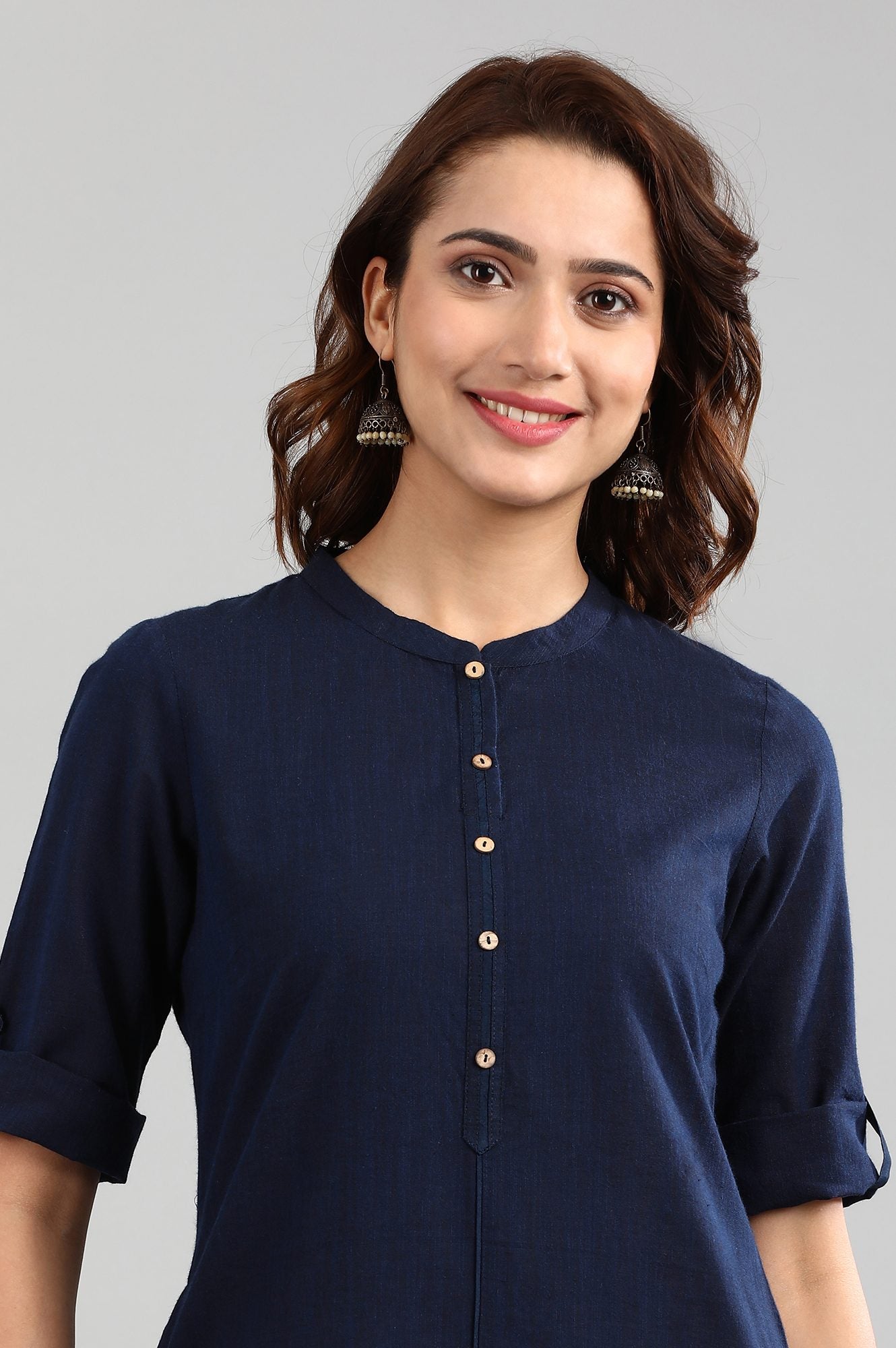 Blue Band Collar Yarn-dyed kurta