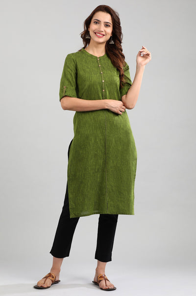 Green Band Collar Yarn-dyed kurta