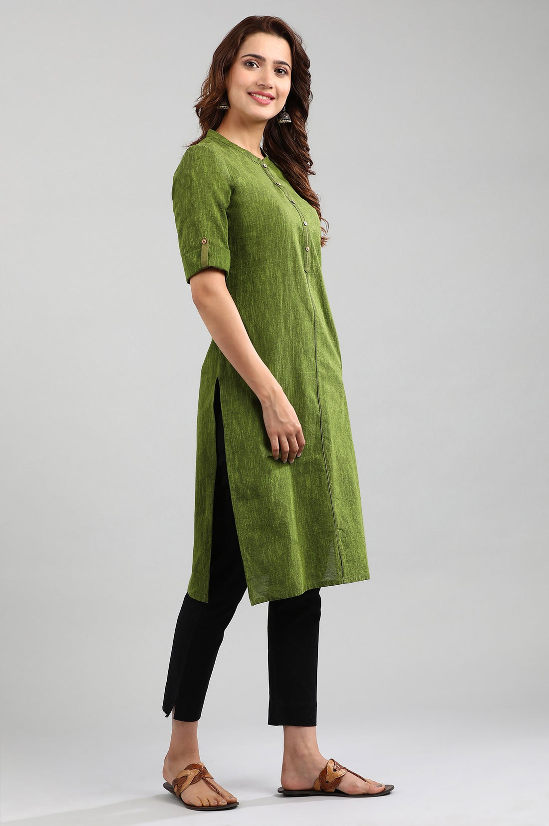 Green Band Collar Yarn-dyed kurta