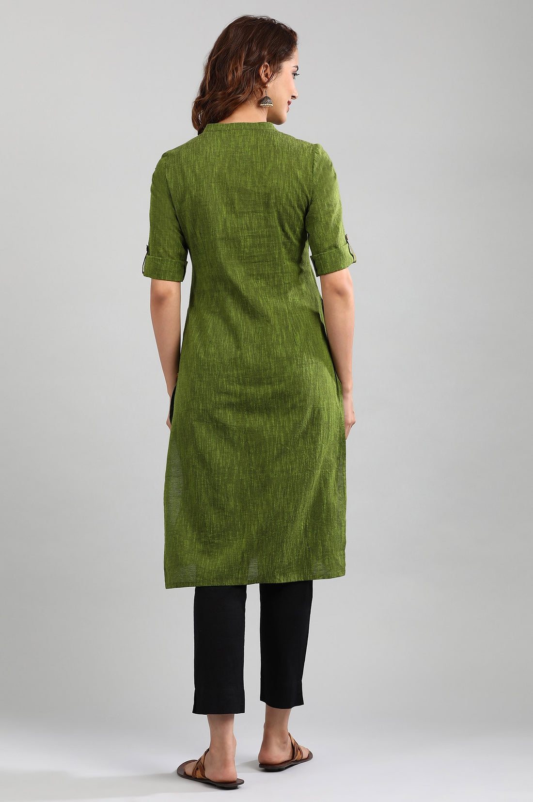 Green Band Collar Yarn-dyed kurta