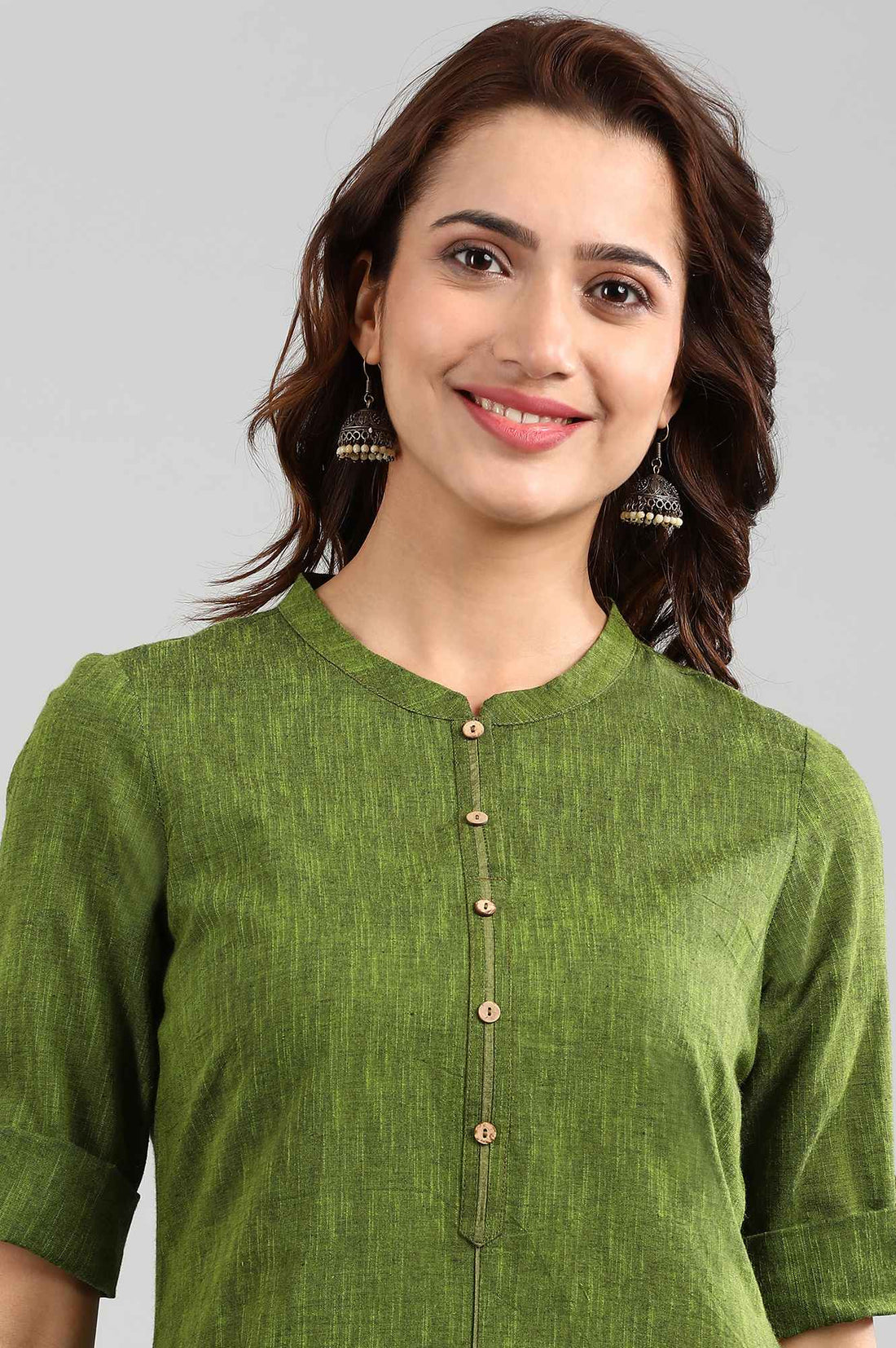 Green Band Collar Yarn-dyed kurta