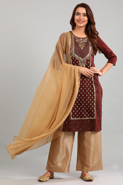 Red Round Neck Printed kurta