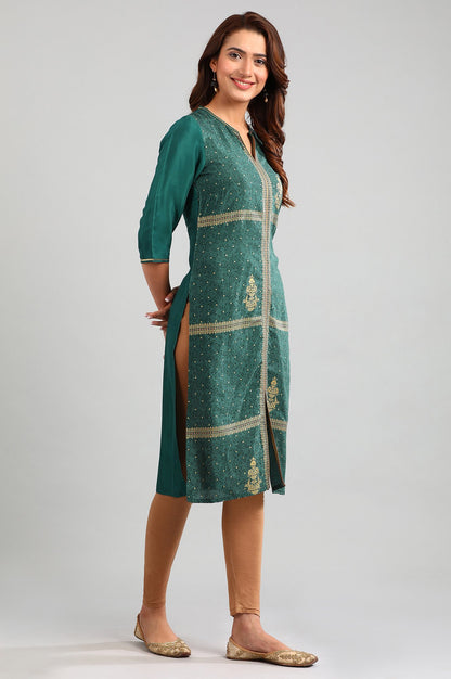 Green Band Collar Printed kurta