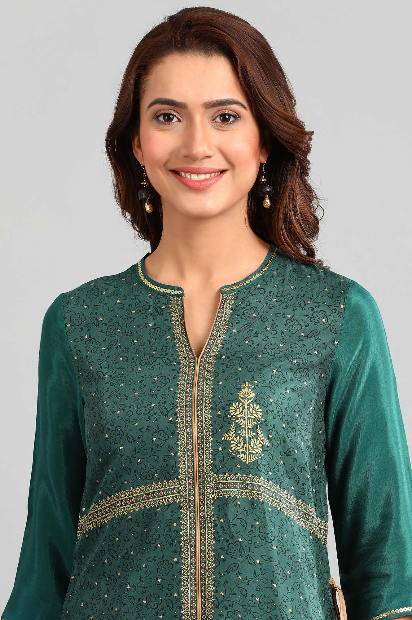 Green Band Collar Printed kurta