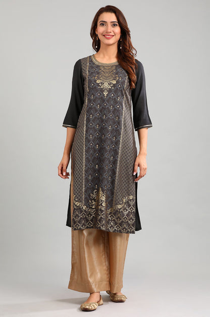 Grey Round Neck Printed kurta