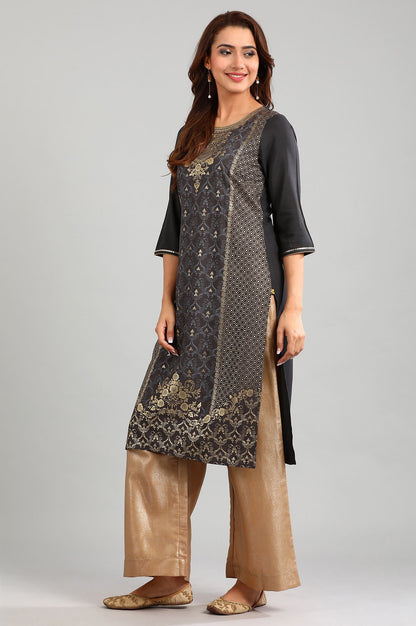 Grey Round Neck Printed kurta