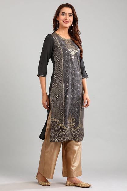 Grey Round Neck Printed kurta