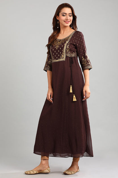 Brown Round Neck Printed kurta