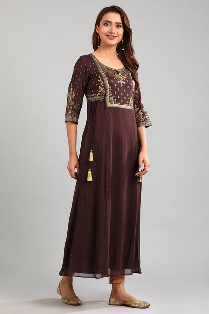 Brown Round Neck Printed kurta