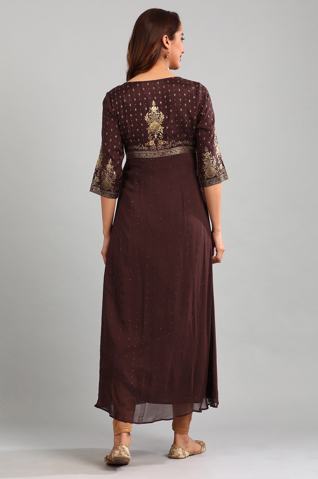 Brown Round Neck Printed kurta