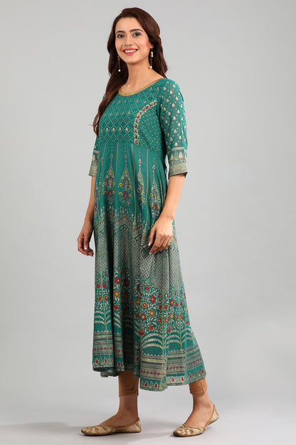 Green Round Neck Printed kurta