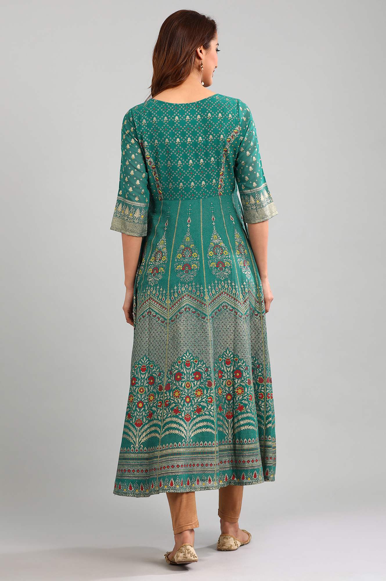 Green Round Neck Printed kurta