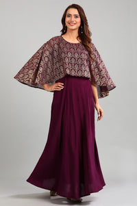 Purple Round Neck Cape Dress
