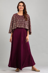 Purple Round Neck Cape Dress