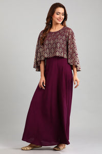 Purple Round Neck Cape Dress