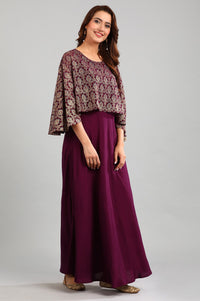 Purple Round Neck Cape Dress