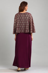 Purple Round Neck Cape Dress