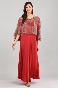 Red Round Neck Printed Dress