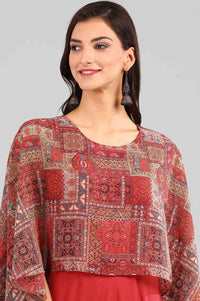 Red Round Neck Printed Dress