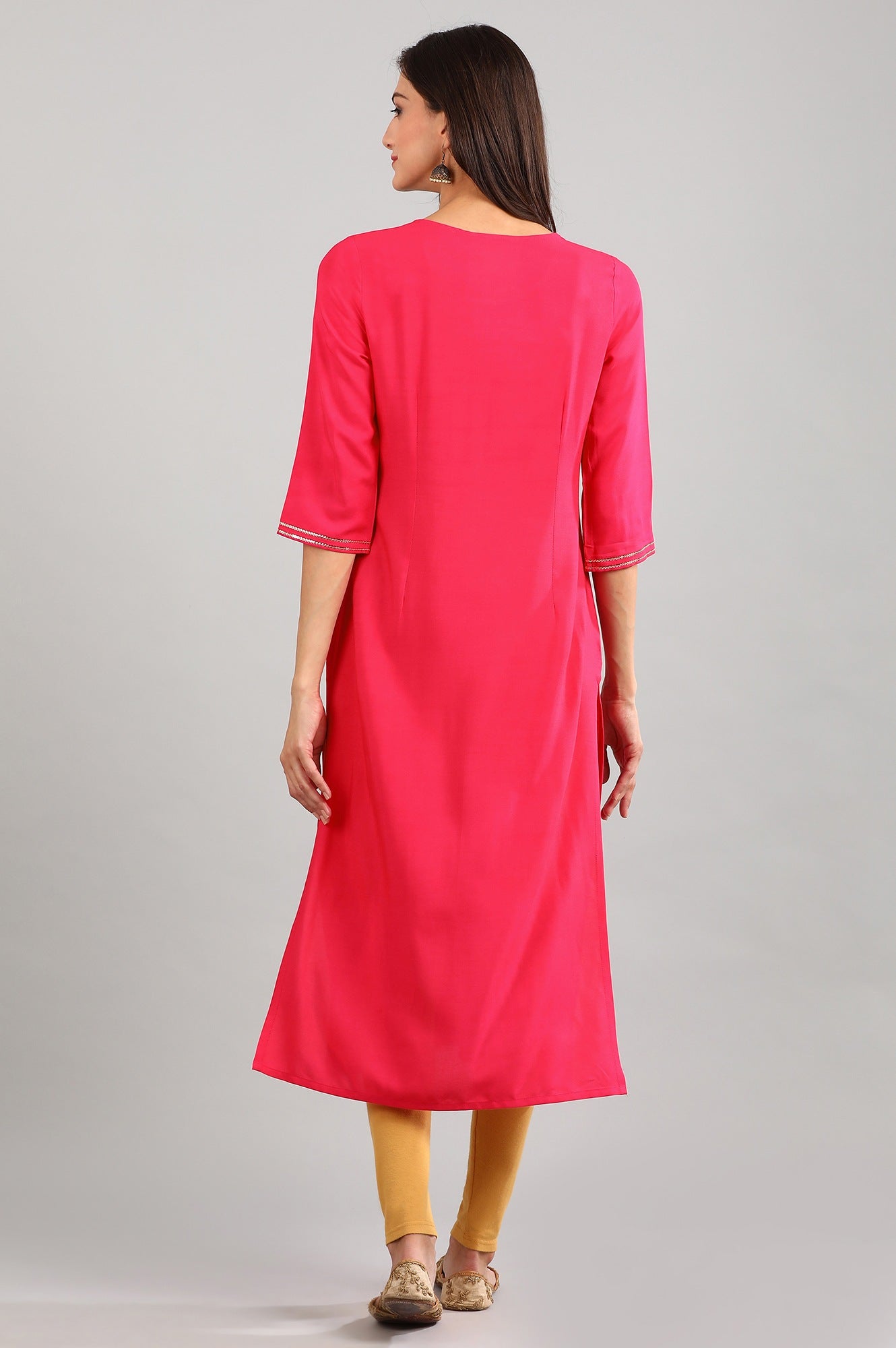 Pink Round Neck Printed kurta