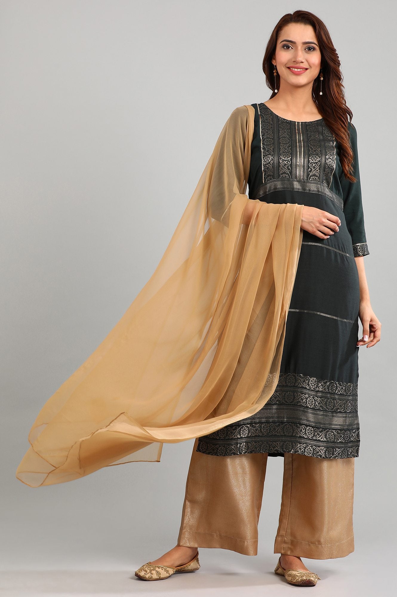 Green Round Neck Yarn-dyed kurta