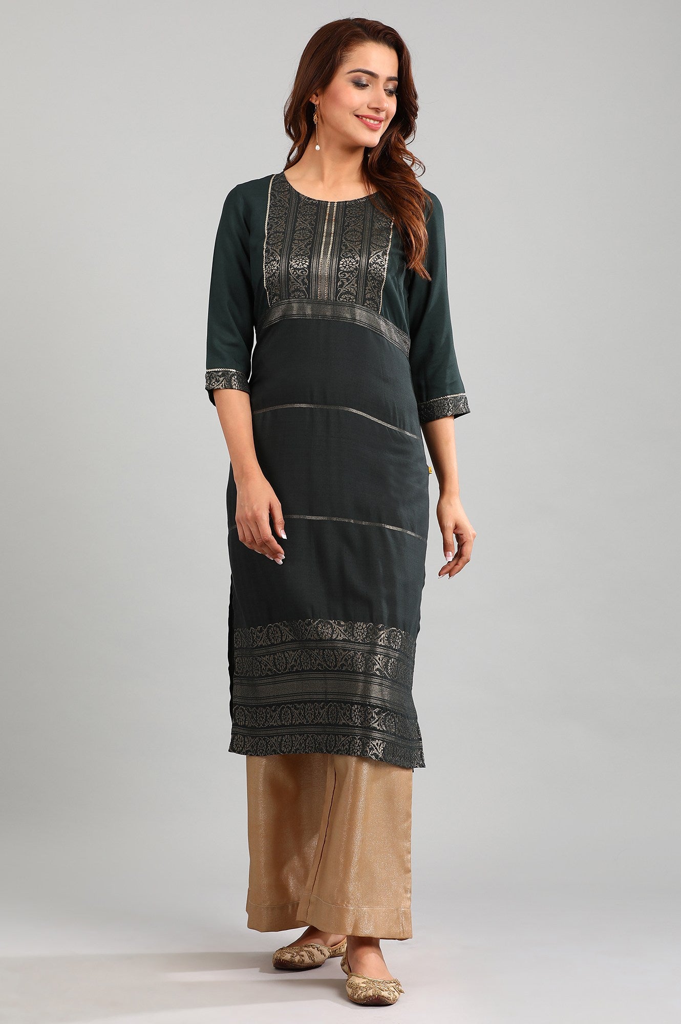 Green Round Neck Yarn-dyed kurta