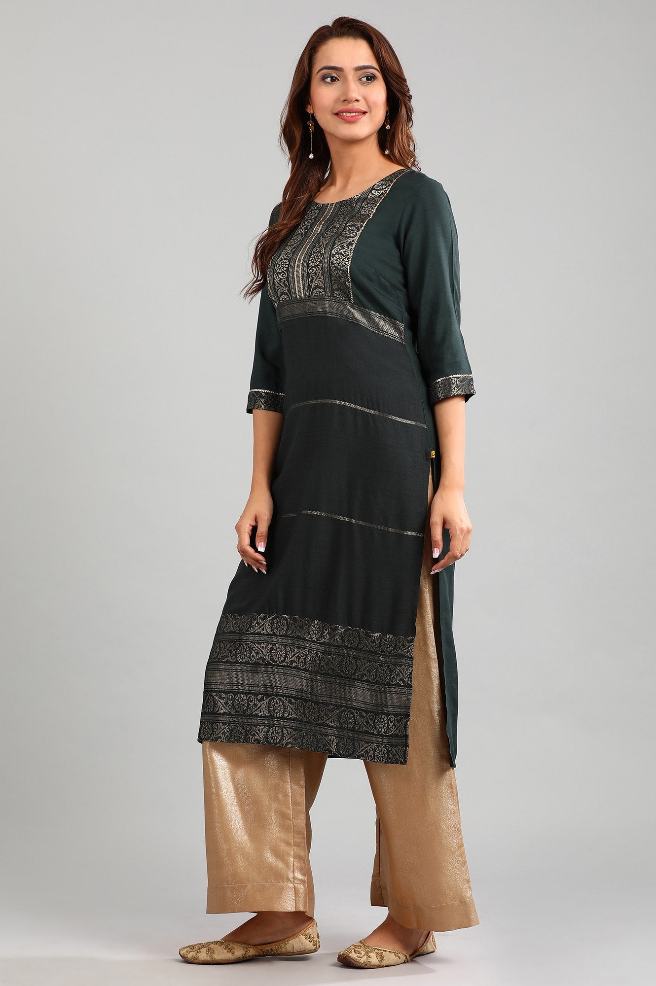 Green Round Neck Yarn-dyed kurta